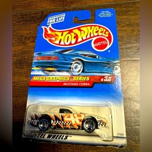 1999 Hot Wheels #974 Mega Graphics Series Mustang Cobra White W/SB Sp Malaysia